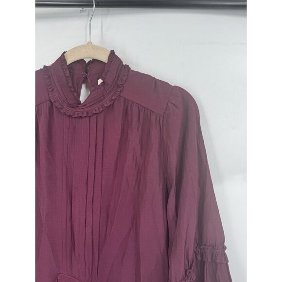 Max Studio Tiered Peasant Prairie Dress Women XS Burgundy Cottage Victorian Boho - Picture 8 of 10